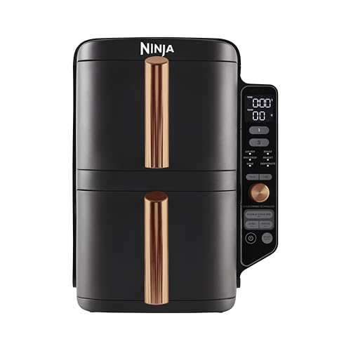 Ninja Foodi MAX Dual Zone Digital Air Fryer, 2 Drawers, 9.5L, 6-in-1, Uses No Oil, Max Crisp, Roast, Bake, Reheat, Dehydrate, Cook 8 Portions, Non-Stick Dishwasher Safe Baskets, Black AF400UK