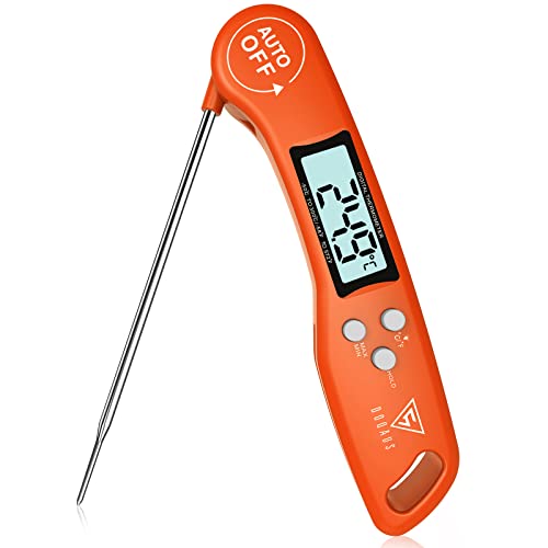 DOQAUS Digital Meat Thermometer, Instant Read Food Thermometer with Backlight LCD Screen, Foldable Long Probe & Auto On/Off, Perfect for Kitchen, BBQ, Water,Meat, Milk, Cooking Food (Black)