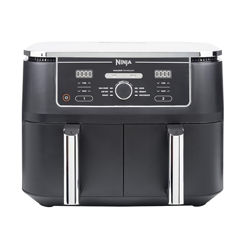 Ninja Foodi MAX Dual Zone Digital Air Fryer, 2 Drawers, 9.5L, 6-in-1, Uses No Oil, Max Crisp, Roast, Bake, Reheat, Dehydrate, Cook 8 Portions, Non-Stick Dishwasher Safe Baskets, Black AF400UK