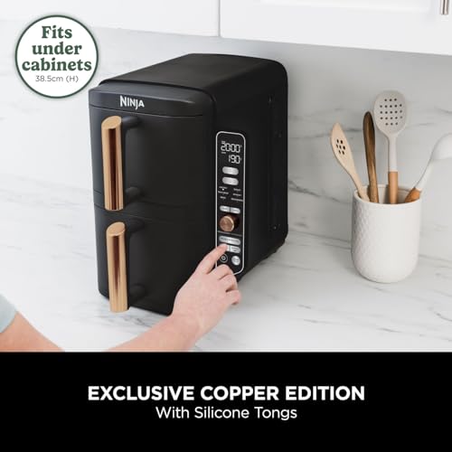 Ninja Foodi MAX Dual Zone Digital Air Fryer, 2 Drawers, 9.5L, 6-in-1, Uses No Oil, Max Crisp, Roast, Bake, Reheat, Dehydrate, Cook 8 Portions, Non-Stick Dishwasher Safe Baskets, Black AF400UK