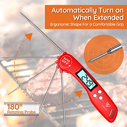 DOQAUS Digital Meat Thermometer, Instant Read Food Thermometer with Backlight LCD Screen, Foldable Long Probe & Auto On/Off, Perfect for Kitchen, BBQ, Water,Meat, Milk, Cooking Food (Black)