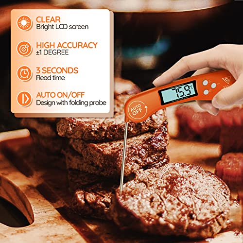 DOQAUS Digital Meat Thermometer, Instant Read Food Thermometer with Backlight LCD Screen, Foldable Long Probe & Auto On/Off, Perfect for Kitchen, BBQ, Water,Meat, Milk, Cooking Food (Black)