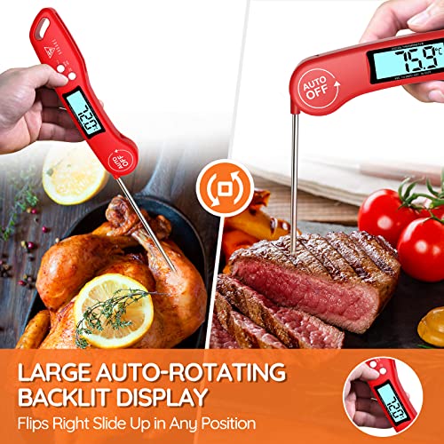 DOQAUS Digital Meat Thermometer, Instant Read Food Thermometer with Backlight LCD Screen, Foldable Long Probe & Auto On/Off, Perfect for Kitchen, BBQ, Water,Meat, Milk, Cooking Food (Black)