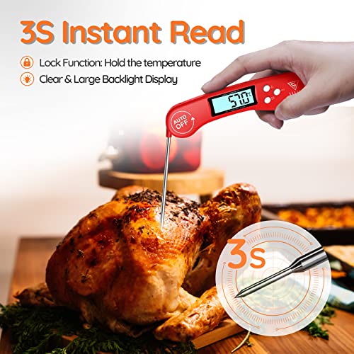 DOQAUS Digital Meat Thermometer, Instant Read Food Thermometer with Backlight LCD Screen, Foldable Long Probe & Auto On/Off, Perfect for Kitchen, BBQ, Water,Meat, Milk, Cooking Food (Black)