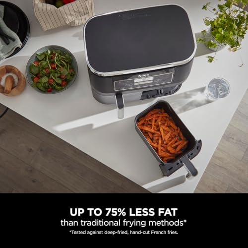 Ninja Foodi MAX Dual Zone Digital Air Fryer, 2 Drawers, 9.5L, 6-in-1, Uses No Oil, Max Crisp, Roast, Bake, Reheat, Dehydrate, Cook 8 Portions, Non-Stick Dishwasher Safe Baskets, Black AF400UK