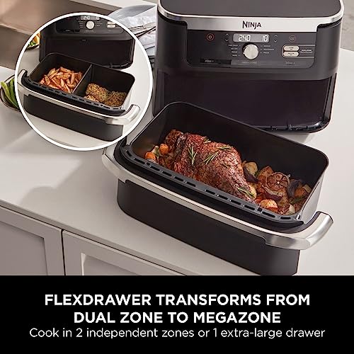 Ninja Foodi MAX Dual Zone Digital Air Fryer, 2 Drawers, 9.5L, 6-in-1, Uses No Oil, Max Crisp, Roast, Bake, Reheat, Dehydrate, Cook 8 Portions, Non-Stick Dishwasher Safe Baskets, Black AF400UK