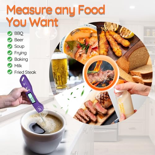 DOQAUS Digital Meat Thermometer, Instant Read Food Thermometer with Backlight LCD Screen, Foldable Long Probe & Auto On/Off, Perfect for Kitchen, BBQ, Water,Meat, Milk, Cooking Food (Black)