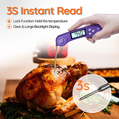 DOQAUS Digital Meat Thermometer, Instant Read Food Thermometer with Backlight LCD Screen, Foldable Long Probe & Auto On/Off, Perfect for Kitchen, BBQ, Water,Meat, Milk, Cooking Food (Black)