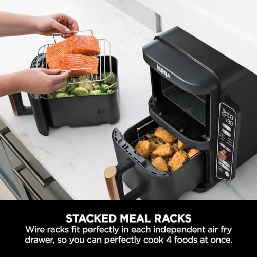 Ninja Foodi MAX Dual Zone Digital Air Fryer, 2 Drawers, 9.5L, 6-in-1, Uses No Oil, Max Crisp, Roast, Bake, Reheat, Dehydrate, Cook 8 Portions, Non-Stick Dishwasher Safe Baskets, Black AF400UK