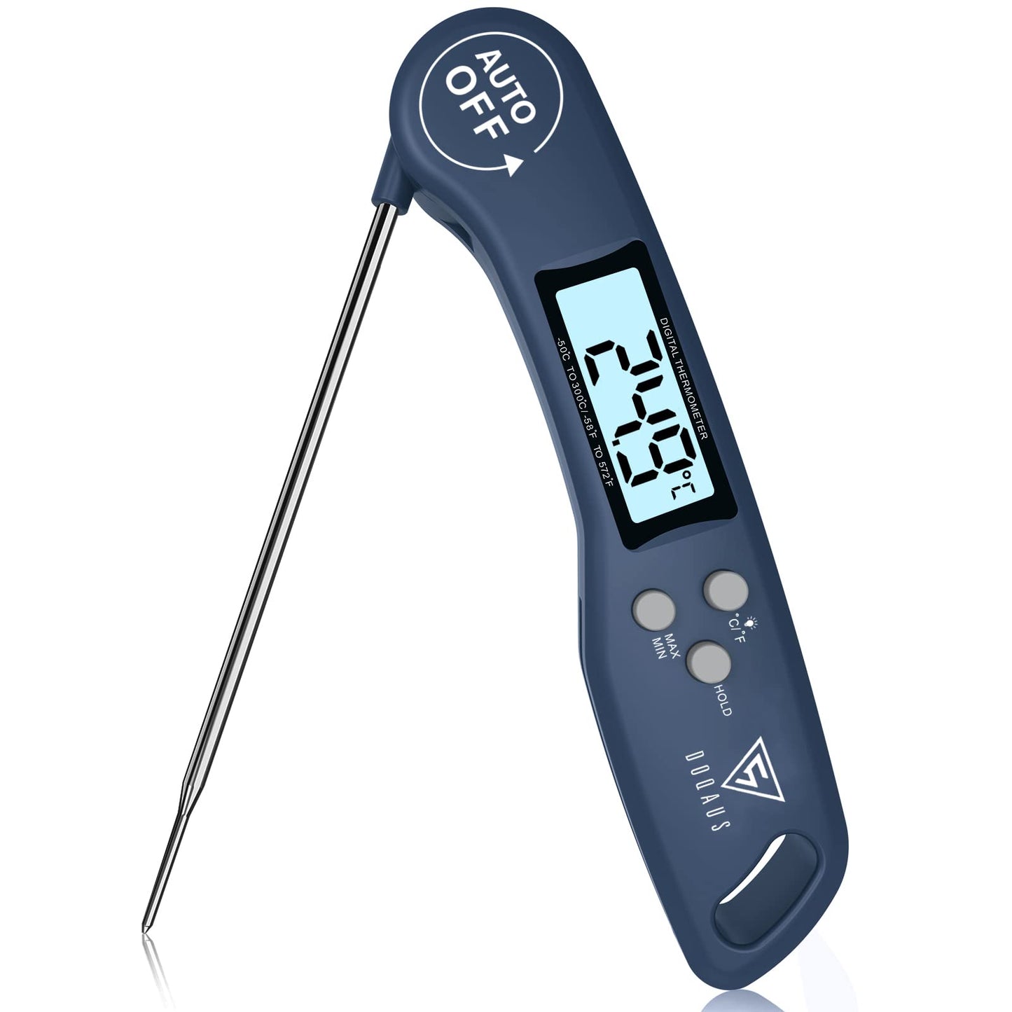 DOQAUS Digital Meat Thermometer, Instant Read Food Thermometer with Backlight LCD Screen, Foldable Long Probe & Auto On/Off, Perfect for Kitchen, BBQ, Water,Meat, Milk, Cooking Food (Black)